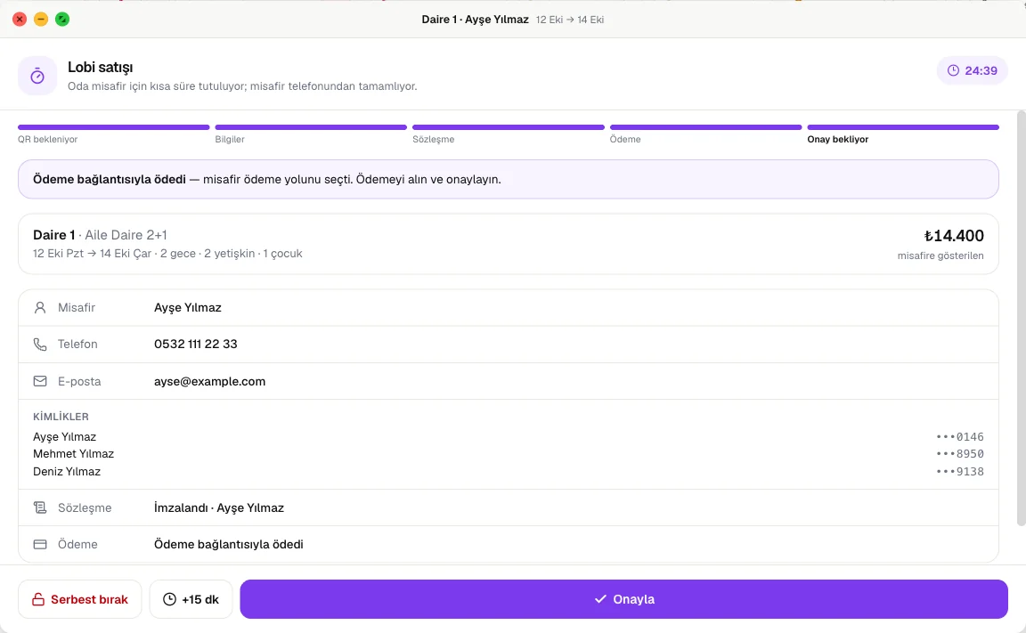 Lobby sales are approved with one tap.